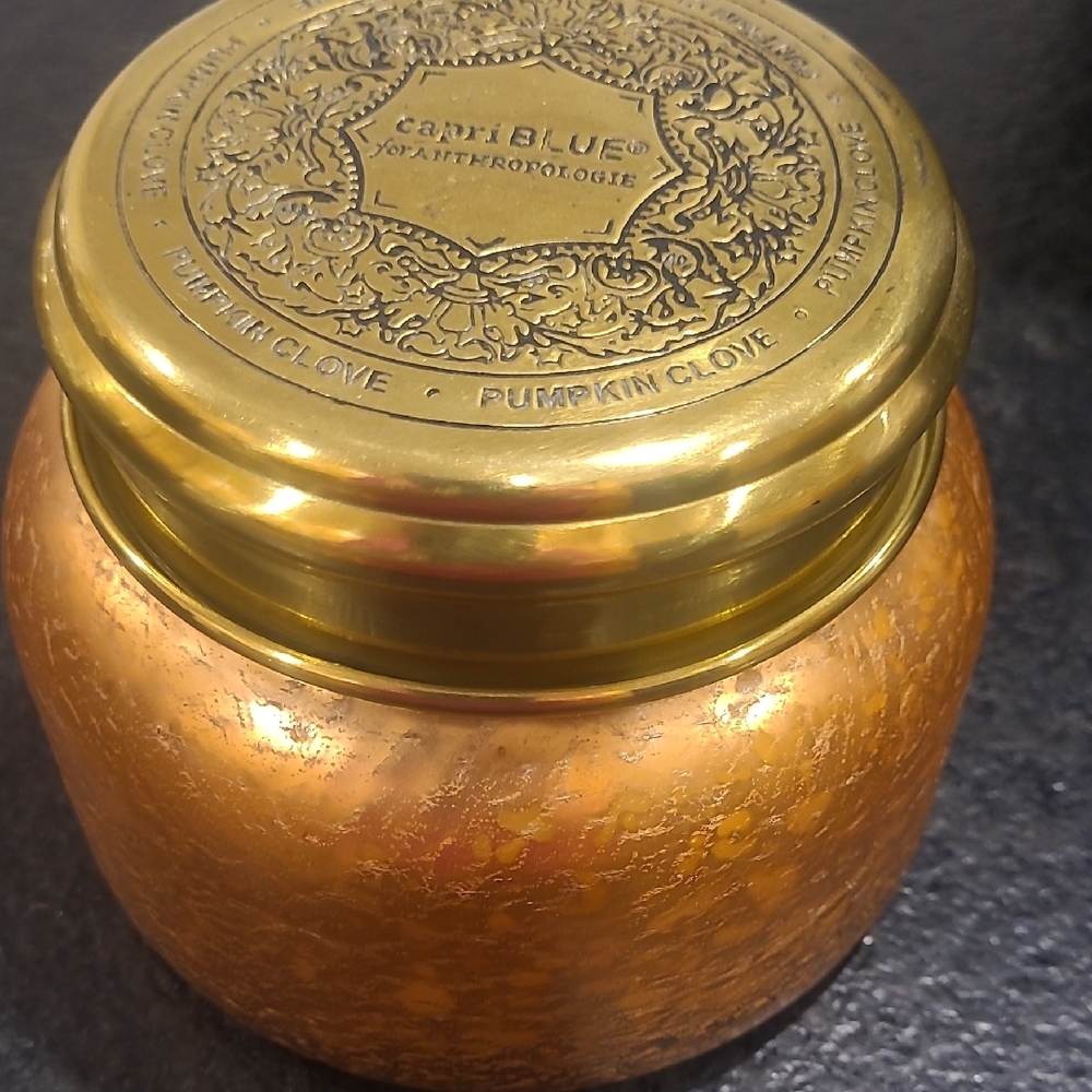 Anthropologie Gold Lid Pumpkin Clove Jar Candle